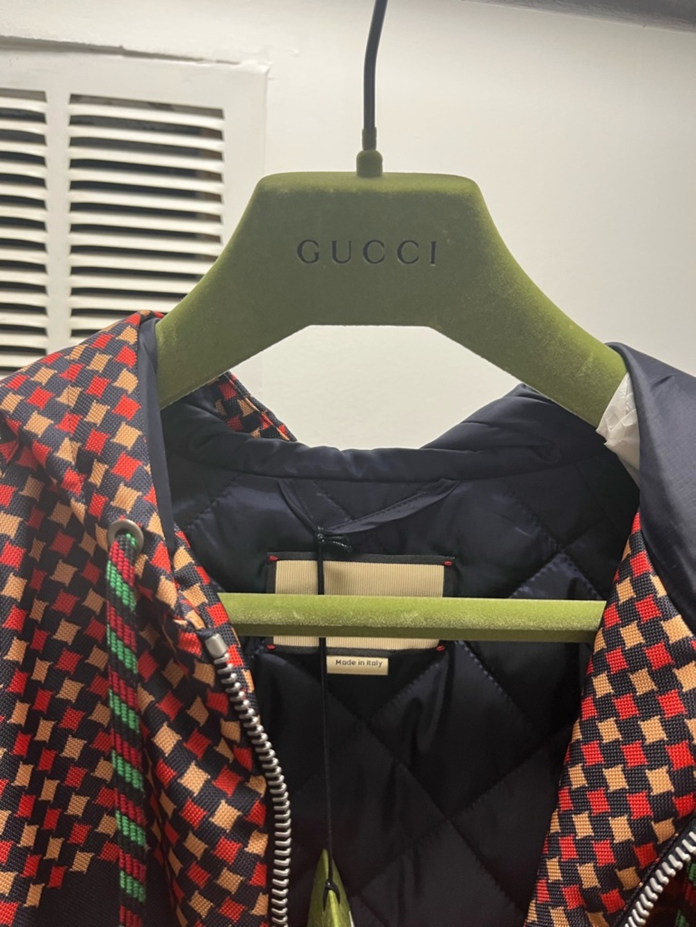Gucci Men’s Checker Print Hooded Coat Parka Blouson